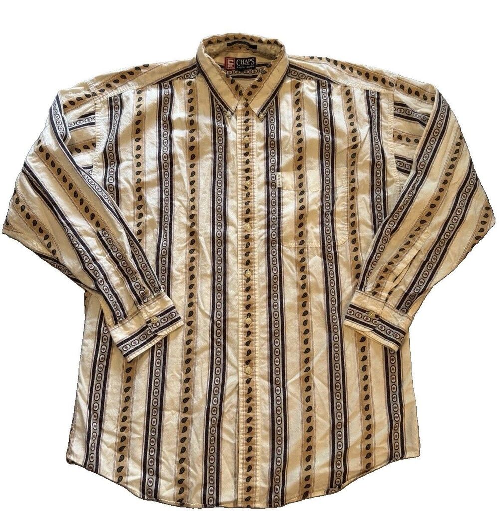 Vintage Chaps Ralph Lauren Paisley Striped Button Down Shirt Men Size Large 90s